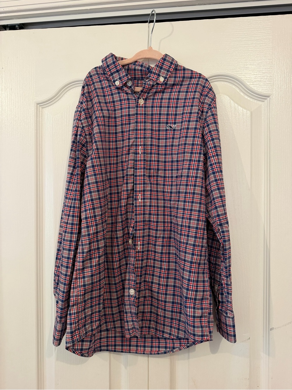 Vineyard Vines Kids Button-Down Plaid in Navy, Red and White